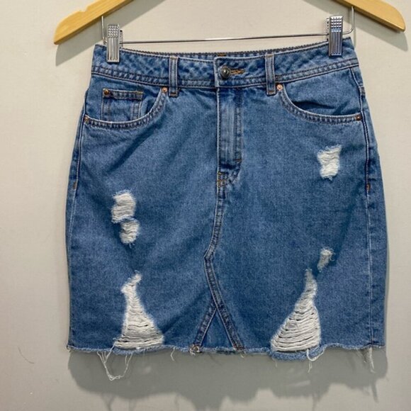 H&M Denim Blue Distressed High Waisted Mini Skirt​​​​​​​ - Picture 7 of 10